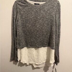 💜Apt. 9 Charcoal and Ivory Layered Long Sleeve Top